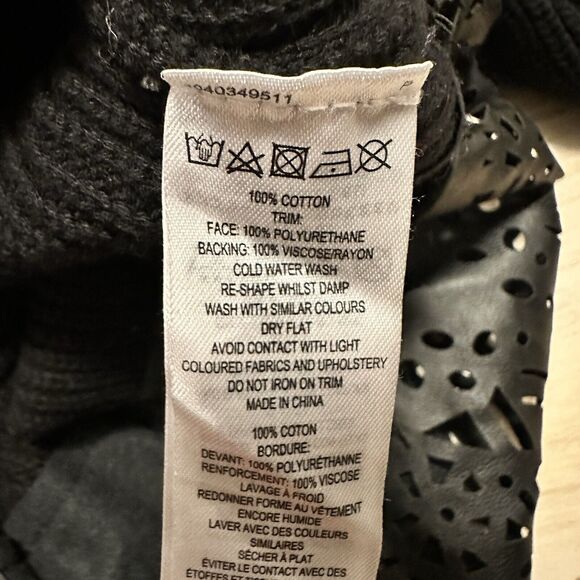 French Connection Women Small Sweater Irene Knit Laser Cut Faux Leather Black - Picture 8 of 10